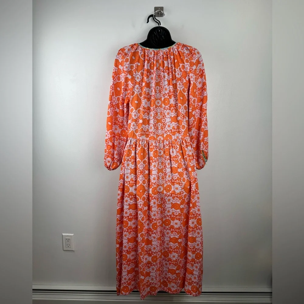 Lingua Franca Women Linen Blend Banquet Floral Drop Waist Dress Size XS - Picture 3 of 7